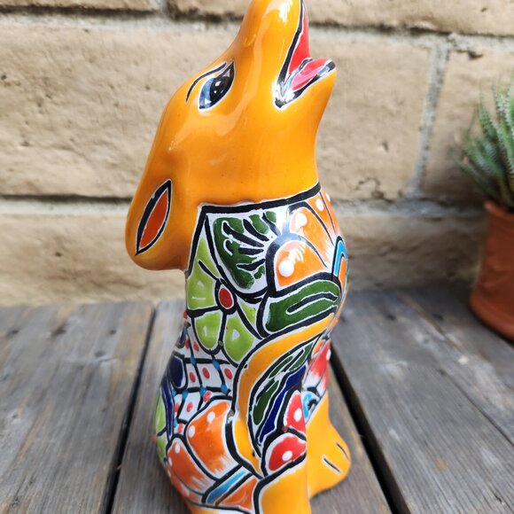 9" H, Apricot Wolf Fox Dog Talavera Pottery Ceramic Statue Statue Home Decor - Picture 1 of 4